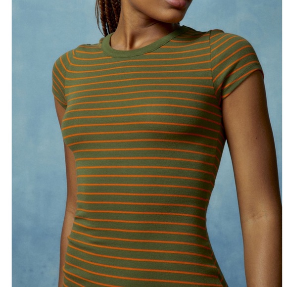 NWT UO BDG T-Shirt Midi Dress - Olive Striped - Picture 2 of 4